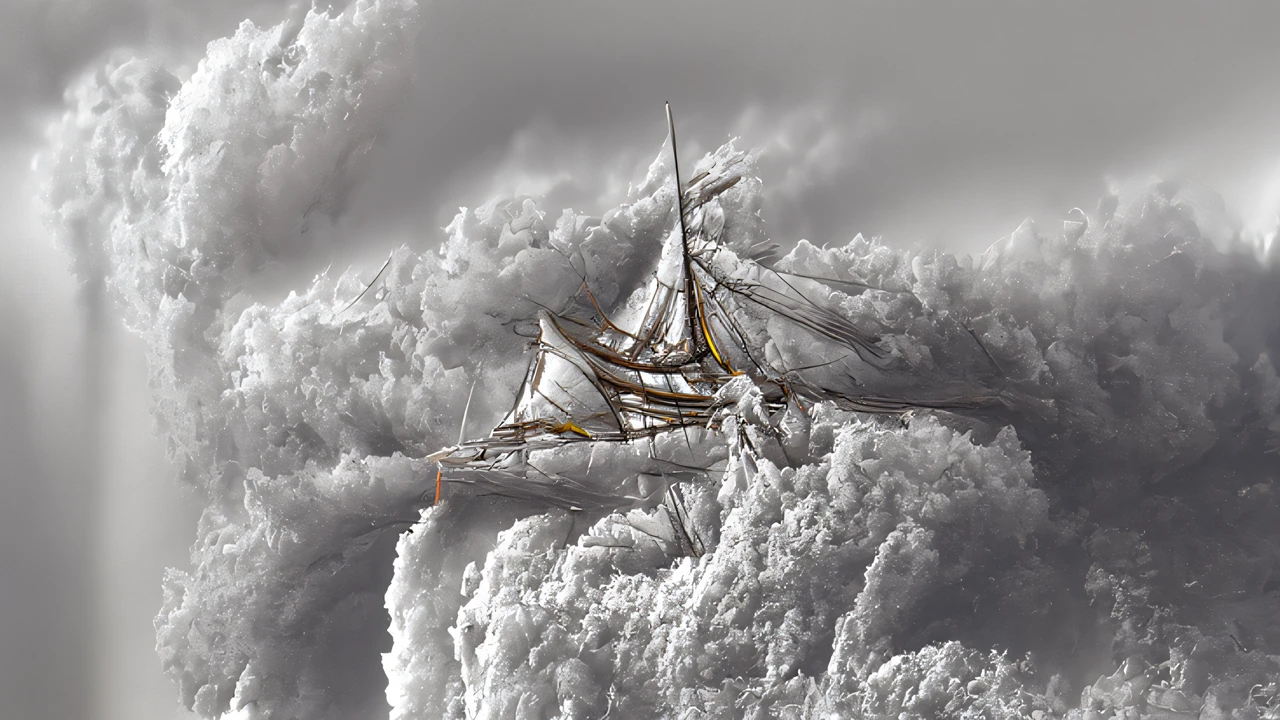 a large sailing ship trying to escape a storm.  Created using the Disco Diffusion version adapted for ComfyUI.